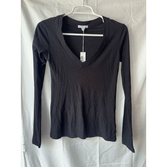 James Perse Long Sleeve Relaxed V Neck in Black Size 0 - Picture 1 of 2